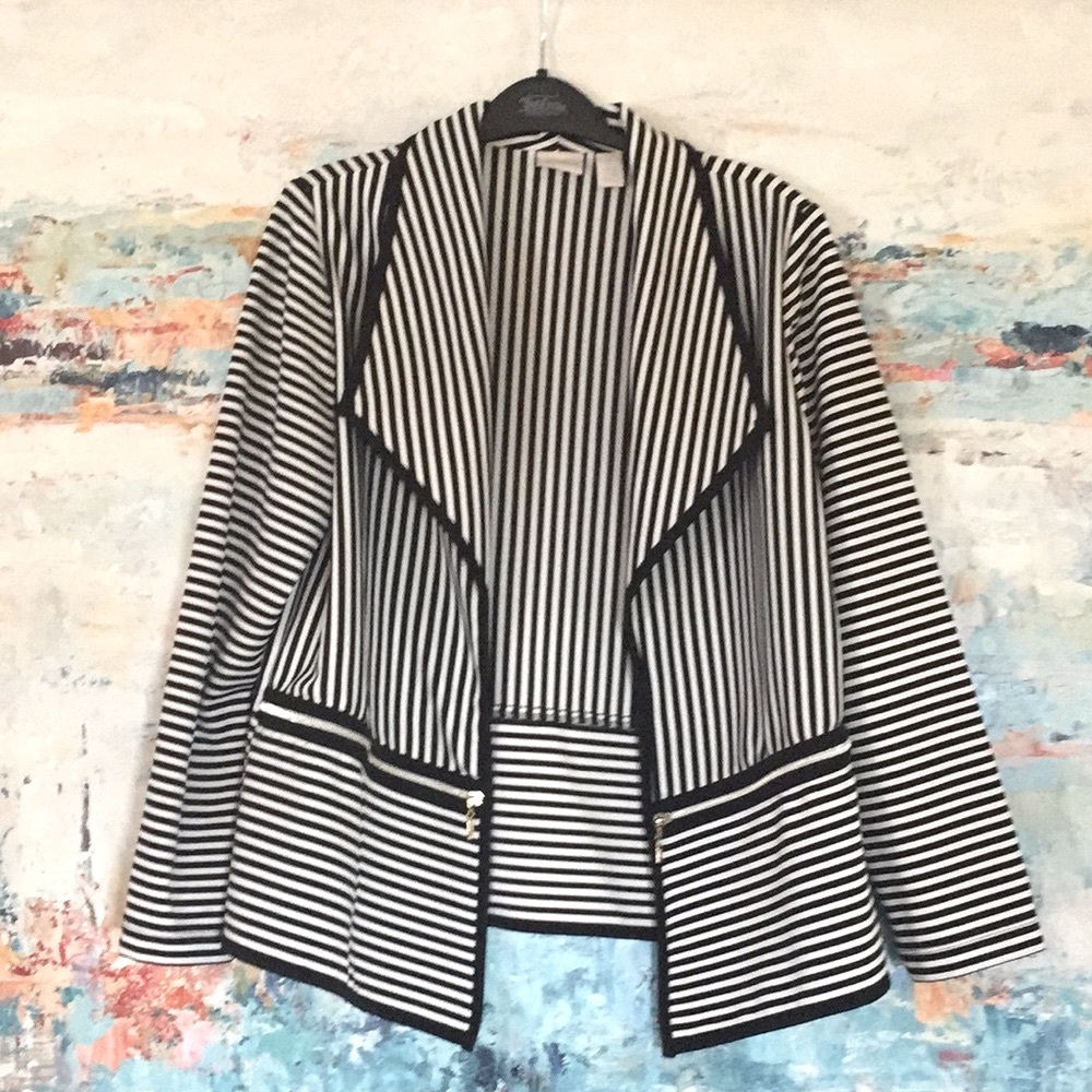 Chico’s Jacket Open Front Striped Jacket Sz 1 (8-10) Lightweight